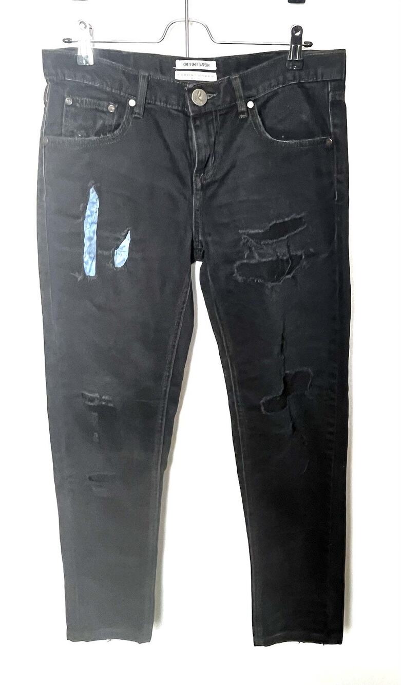 One Teaspoon Awesome Baggies Jeans Sz 28 Black Distressed Upcycled Edgy